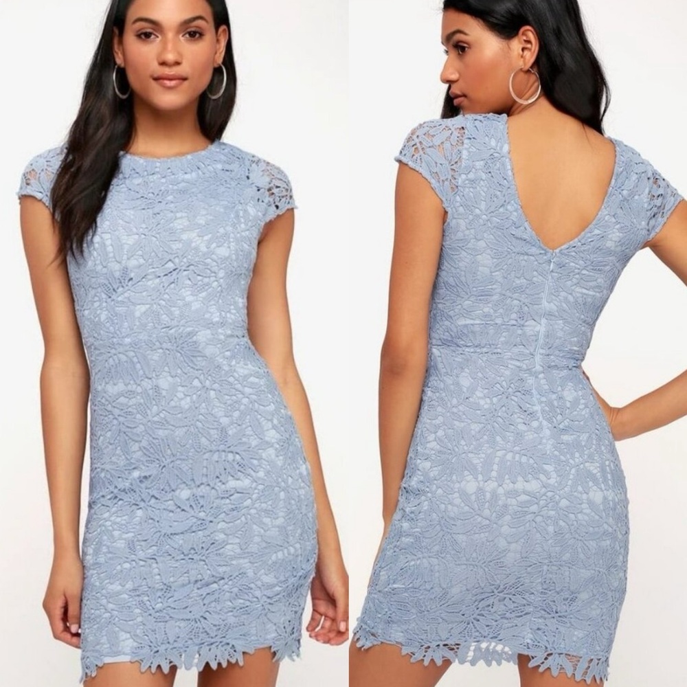 Lulus Right Sheer Right Now Periwinkle Blue Lace Bodycon Dress NEW Size Medium - Picture 2 of 16